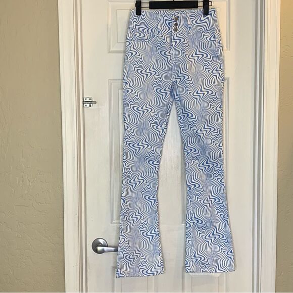 VIP Blue Swirl Disco Flare Jeans Size 3/4 - Picture 1 of 9